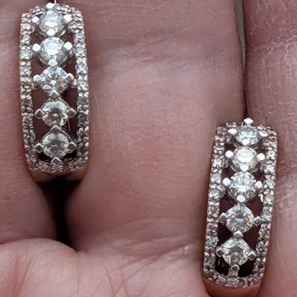 Russian Russia Solid 14K Yellow White Gold Diamond Cluster Pierced Earrings - Picture 10 of 10